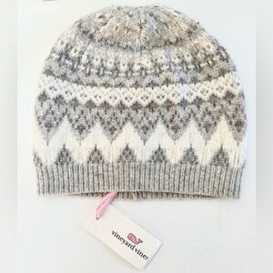 Vineyard Vines Tonal Grey Fairisle Hat Cashmere Wool Beanie NWT Preppy OS